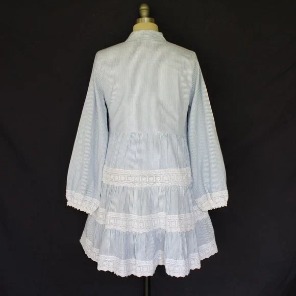Sail to sable charlotte dress blue stripe Seersucker crochet lace tiered tunic - Picture 9 of 10